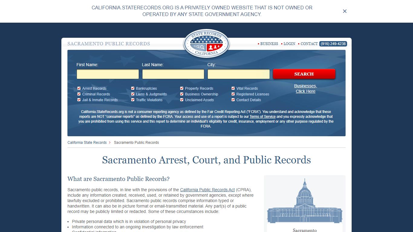 Sacramento Arrest and Public Records | California.StateRecords.org